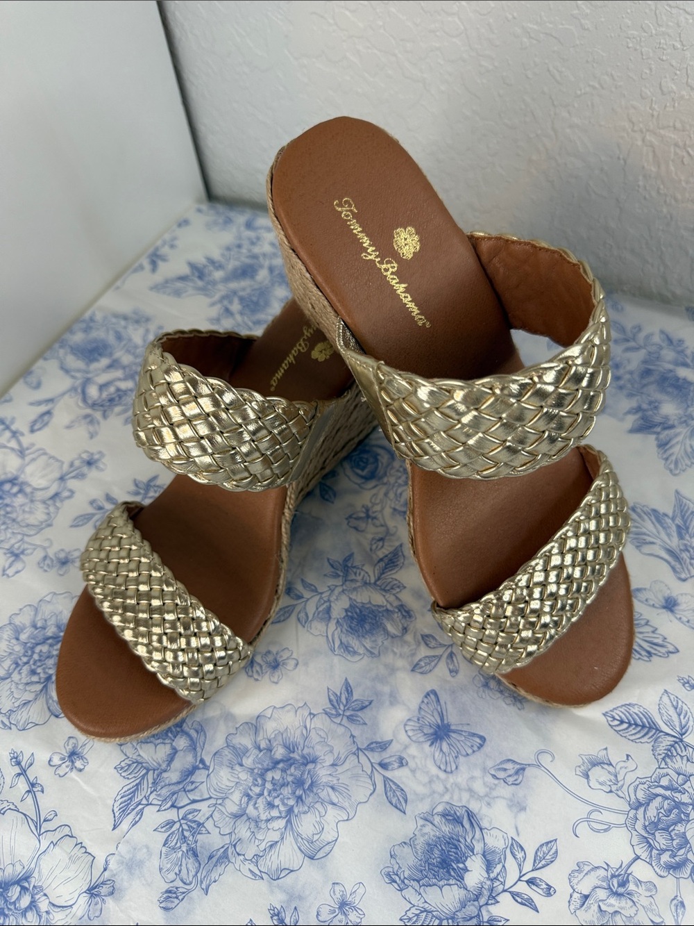 Tommy Bahama Metallic Gold Woven Wedge Sandals